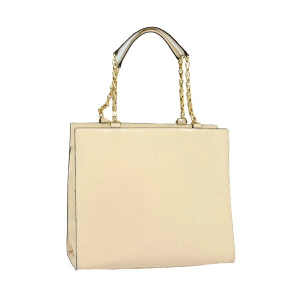 CELINE Chain Shoulder Bag Enamel Beige Gold Auth - Picture 1 of 16